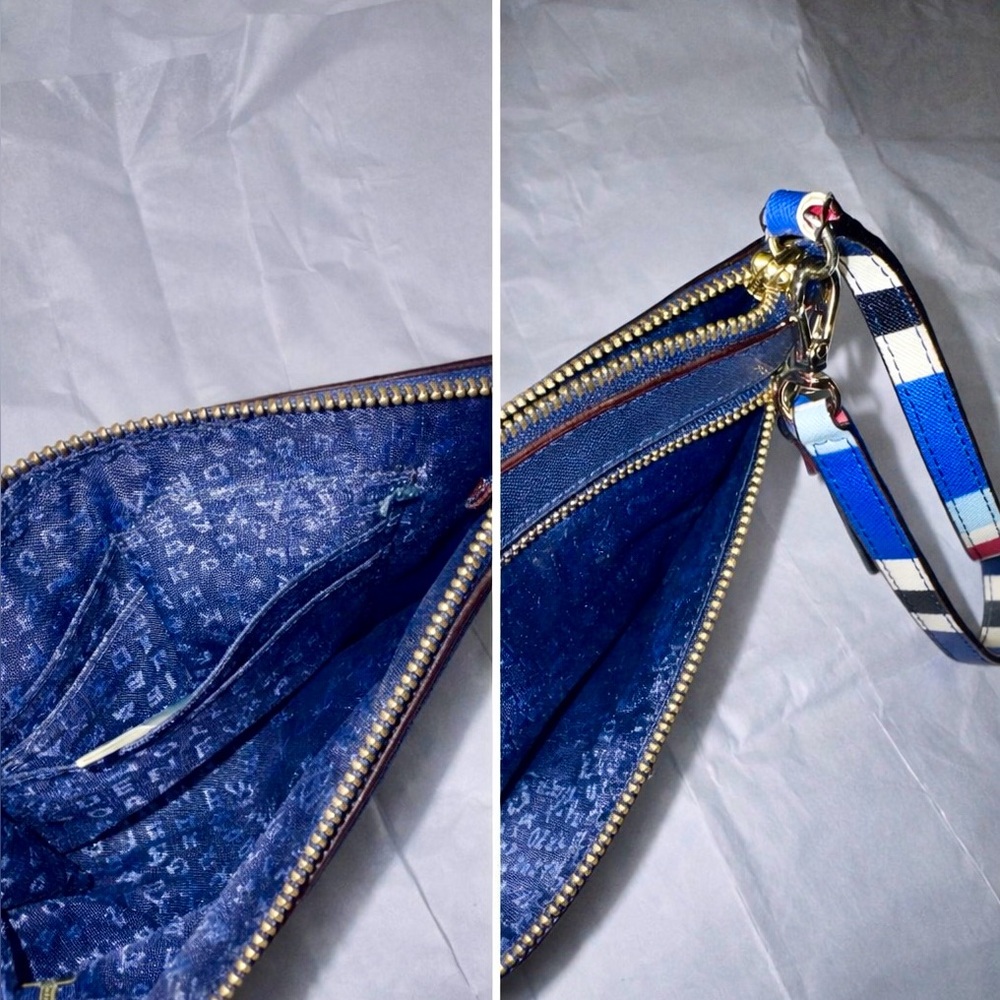 Kate Spade Laurel Way Tinie Wristlet Blue Stripe Zip Wallet Clutch - Picture 3 of 7